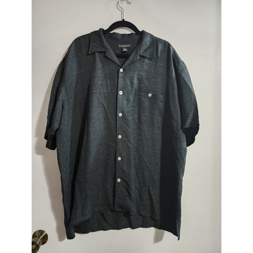 Mark Shale Mens XL Silk Linen Short Sleeve Button Up Shirt‎ Black Textured